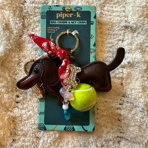 New Piper K Dachshund Keychain Bag Charm Tennis Ball Bone Cute Viral Brown Red